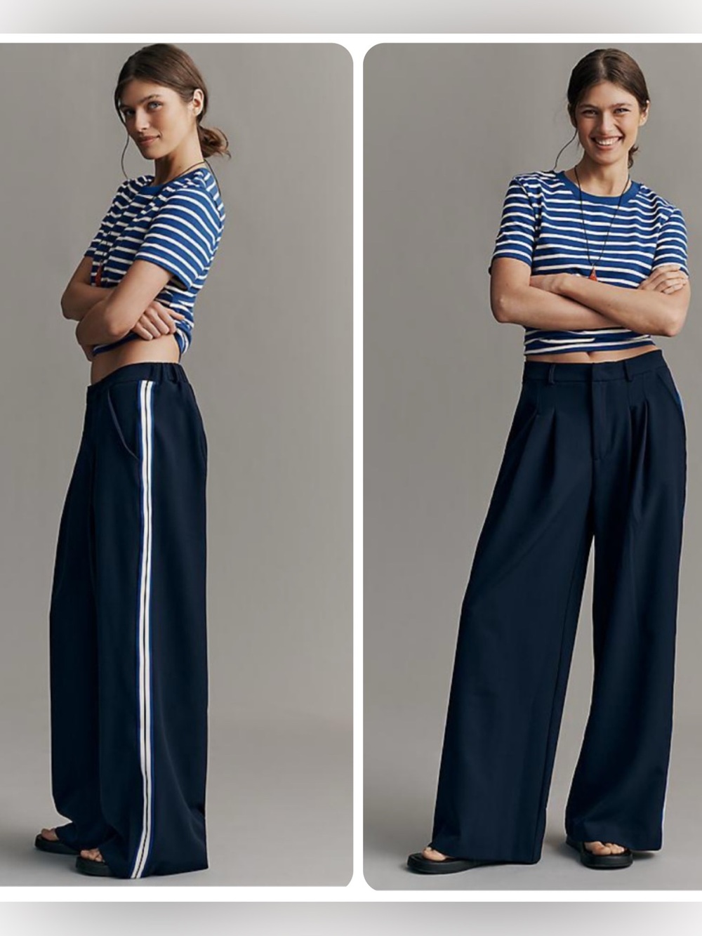 ANTHROPOLOGIE Maeve The Avery Knit Track Pants Wide Leg Navy Blue Size XL NEW